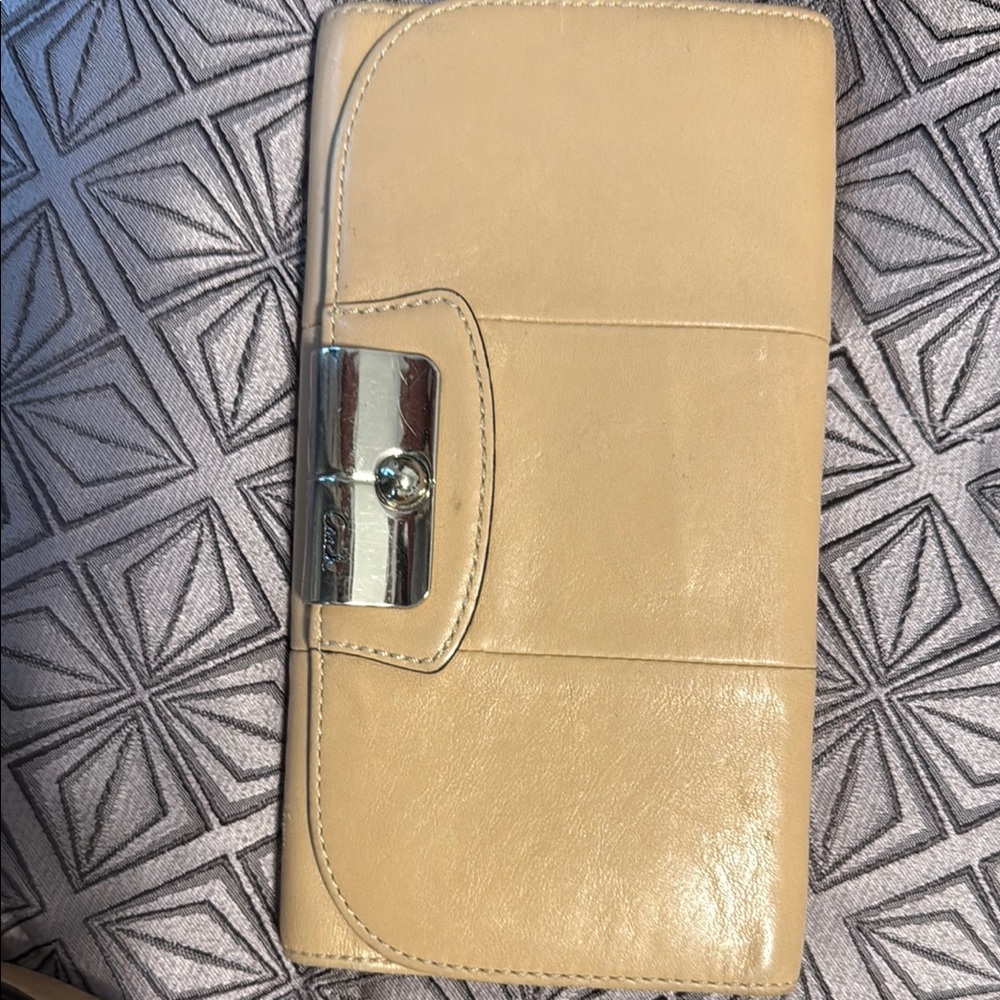 Beige Leather Wallet with Silver Clasp